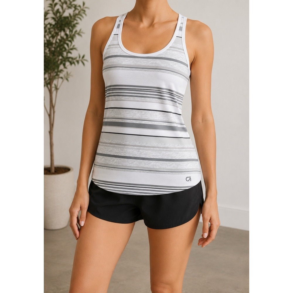 GapFit Breathe Gray White Striped Racerback Athletic Tank Top Size (S)‎